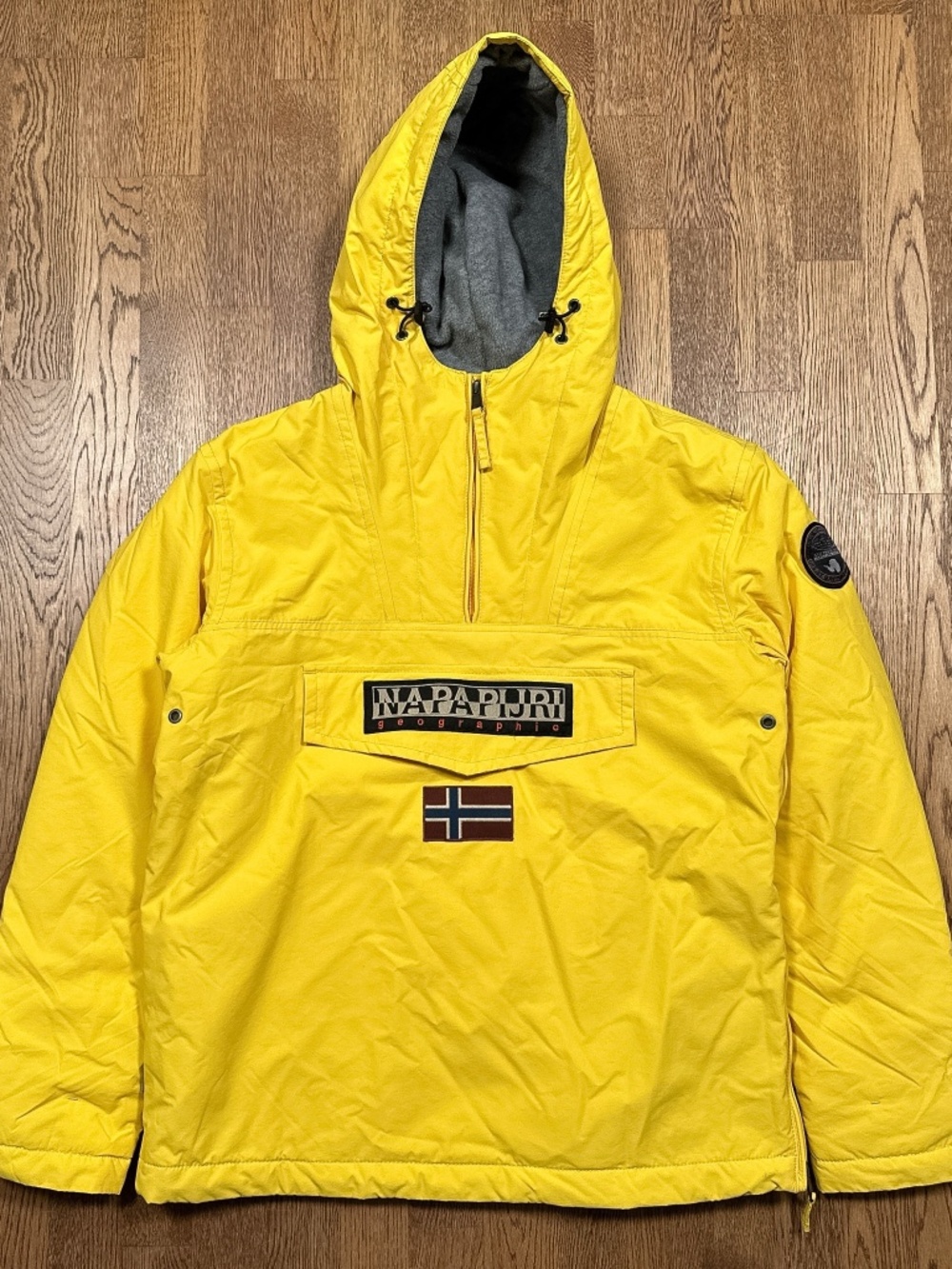 Napapijri Rainforest Winter Jacket Fleece Lined Pullover Anorak Yellow Mens L